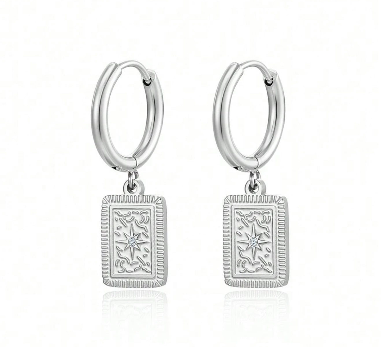 Silver zircon star huggie hoops