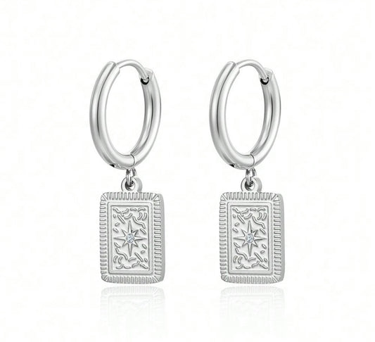 Silver zircon star huggie hoops
