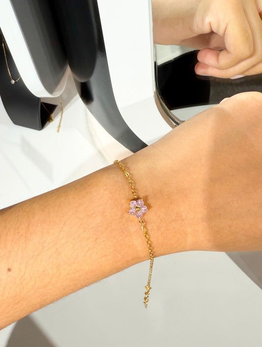 Pink zircon flower bracelet