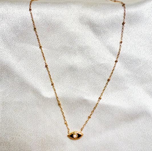 Black eye gold chain beaded necklace