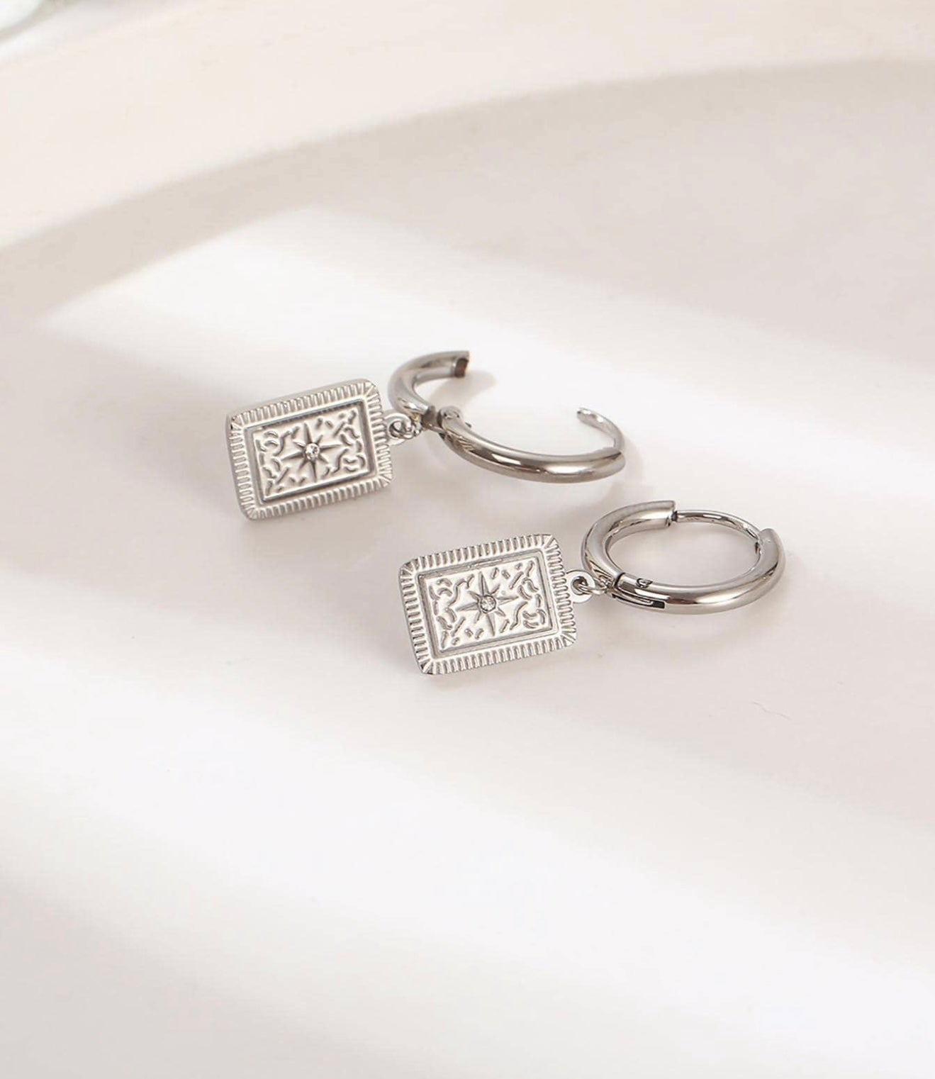 Silver zircon star huggie hoops